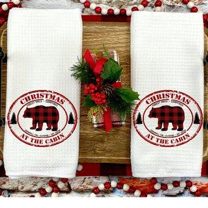 Christmas Tea Towels, Set of 2, Christmas Cabin, Kitchen and Bathroom, Holiday